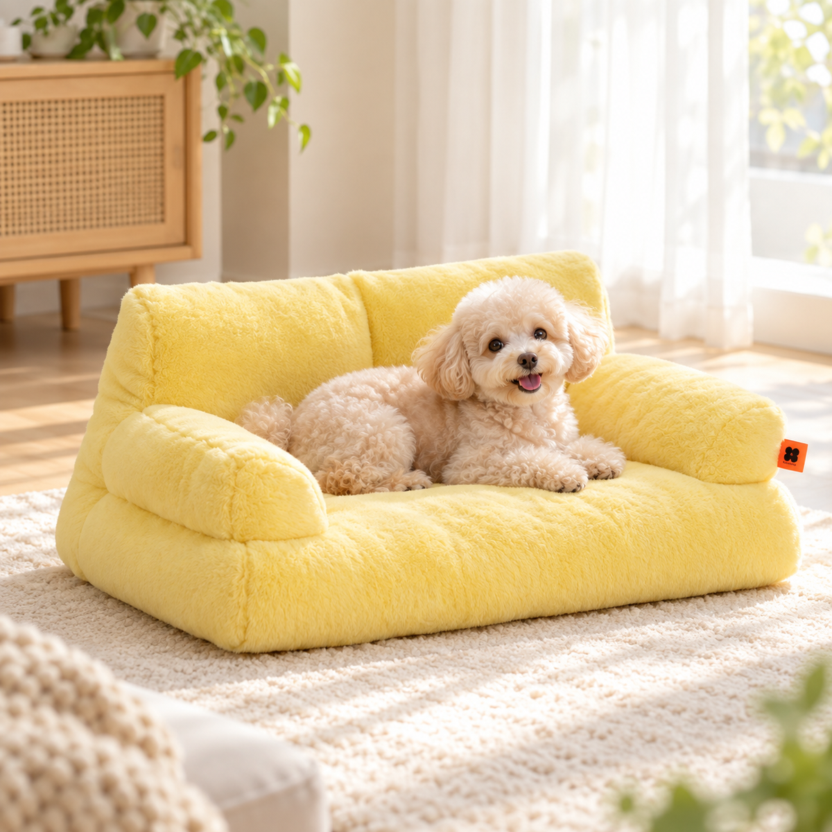 ペット用ソファベッド イエロー 小型犬の使用イメージ