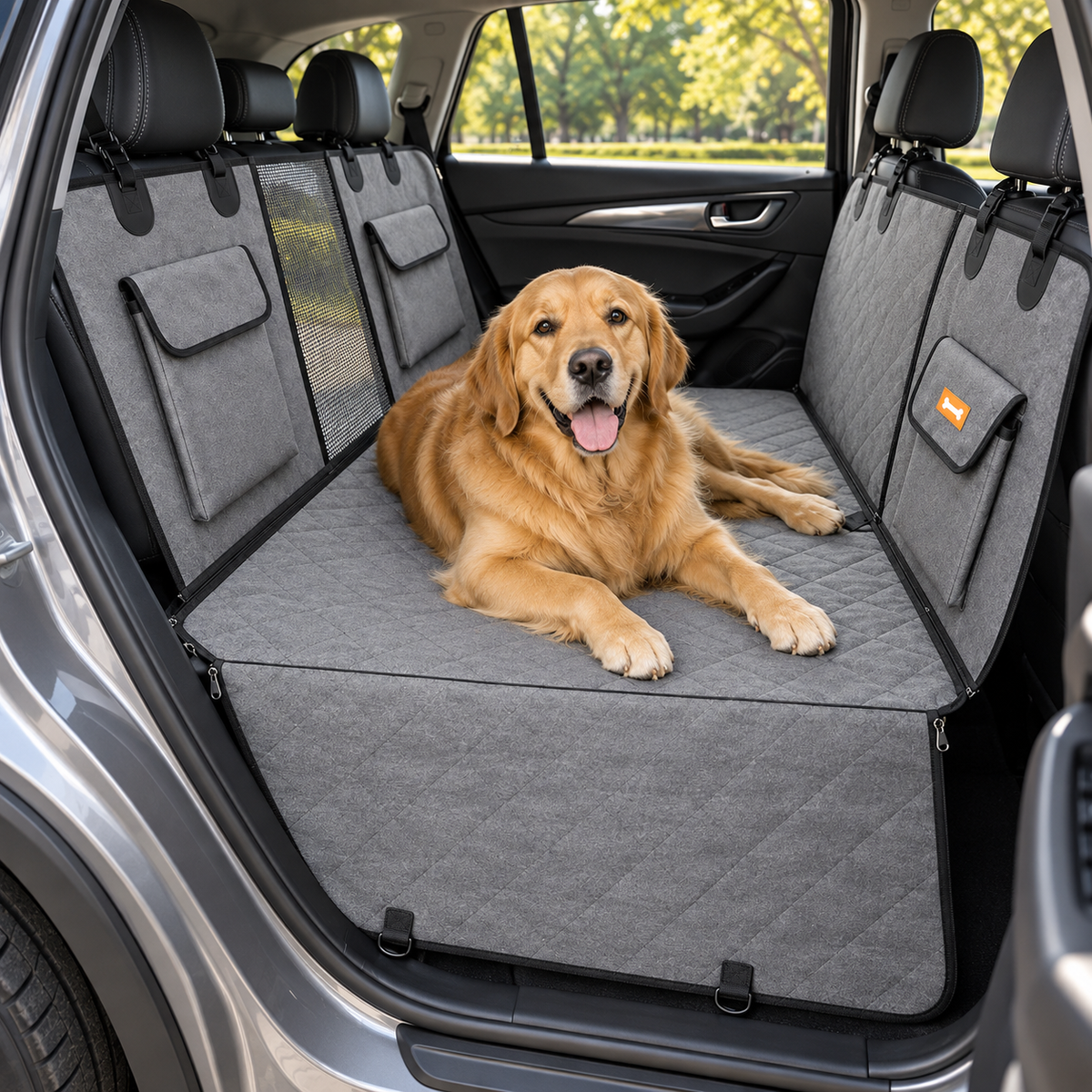 後部座席用ペットシートカバー 犬が座る使用イメージ