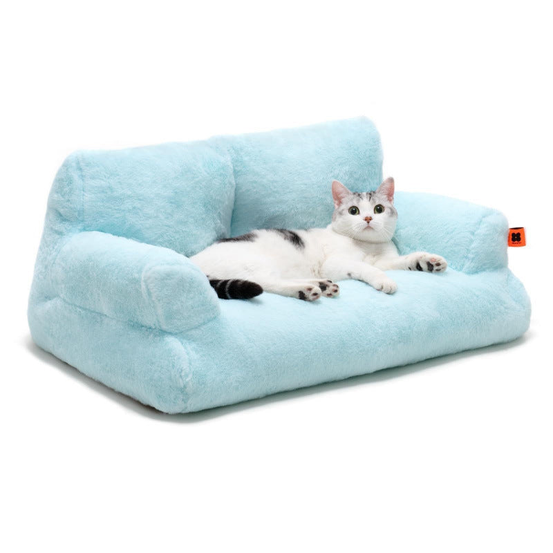 ペット用ソファベッド ブルー 猫が寝ている様子