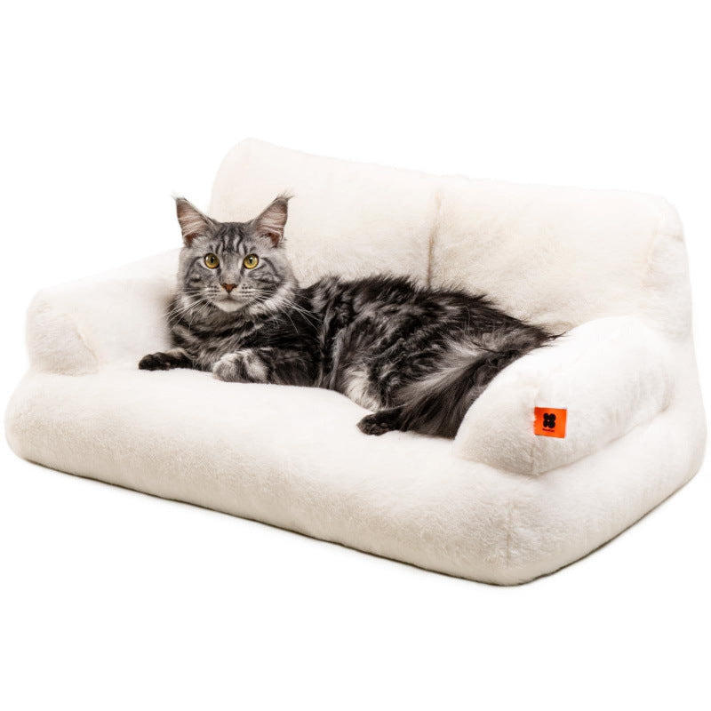ペット用ソファベッド アイボリー 猫が寝ている様子