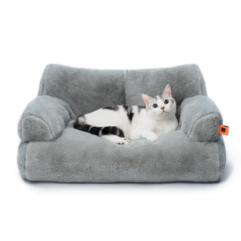 ペット用ソファベッド グレー 猫が寝ている様子